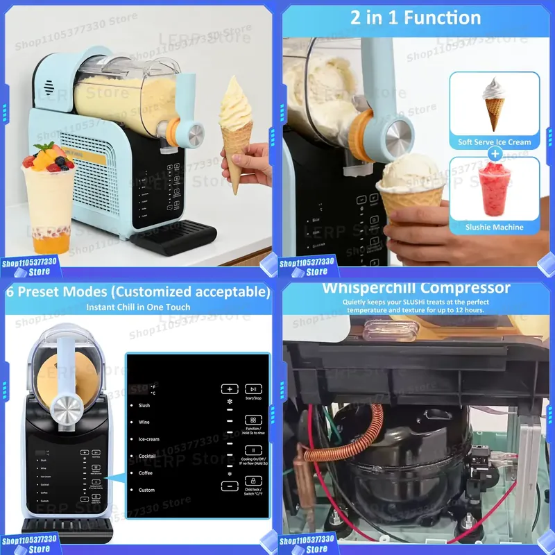 Ice Cream Maker Electric - 1,8L Elektrische Slush Machine Compacte Desktop