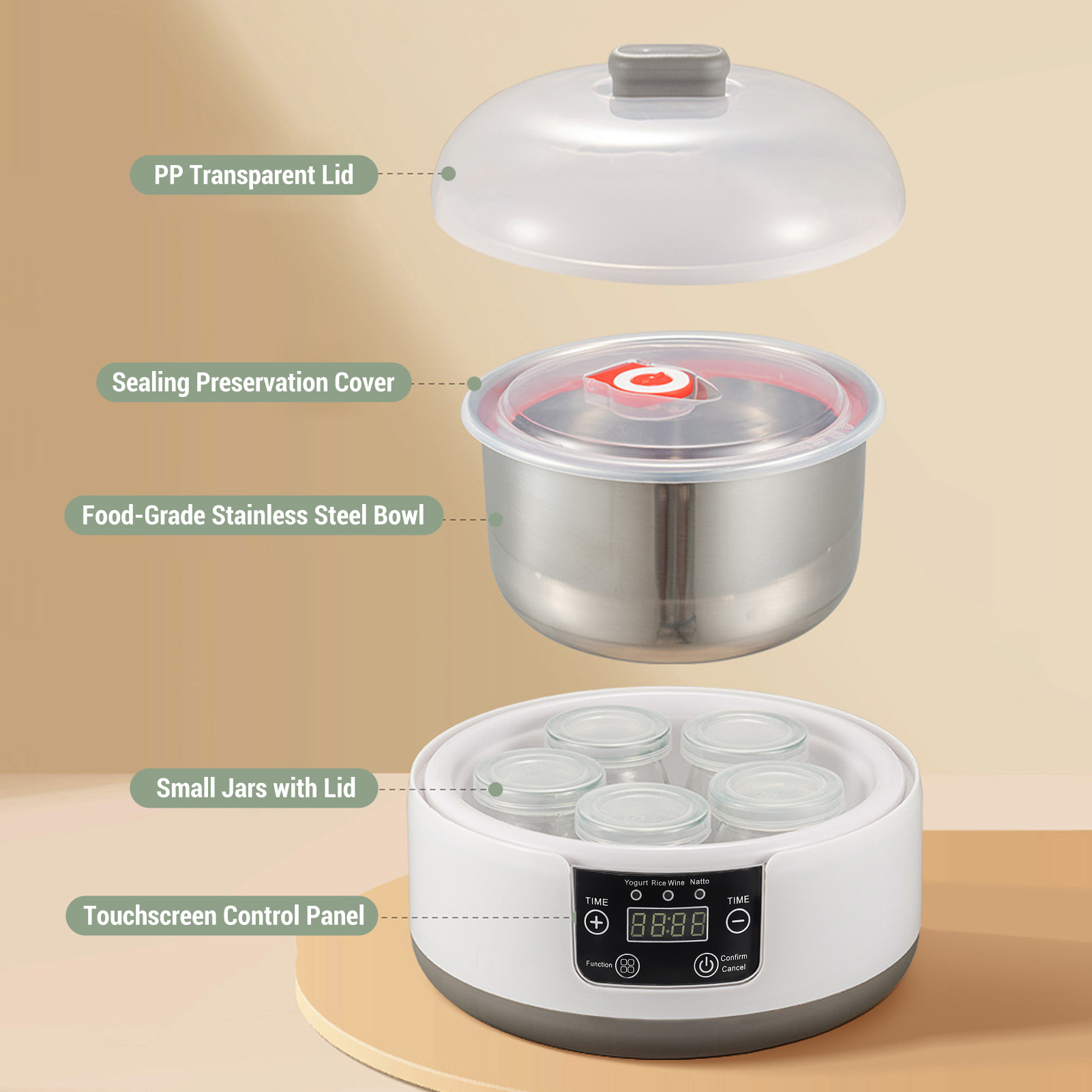 Yogurt Maker Electric - Elektrische 1,2L yoghurtmakermachine Roestvrijstalen voering Zelfgemaakte