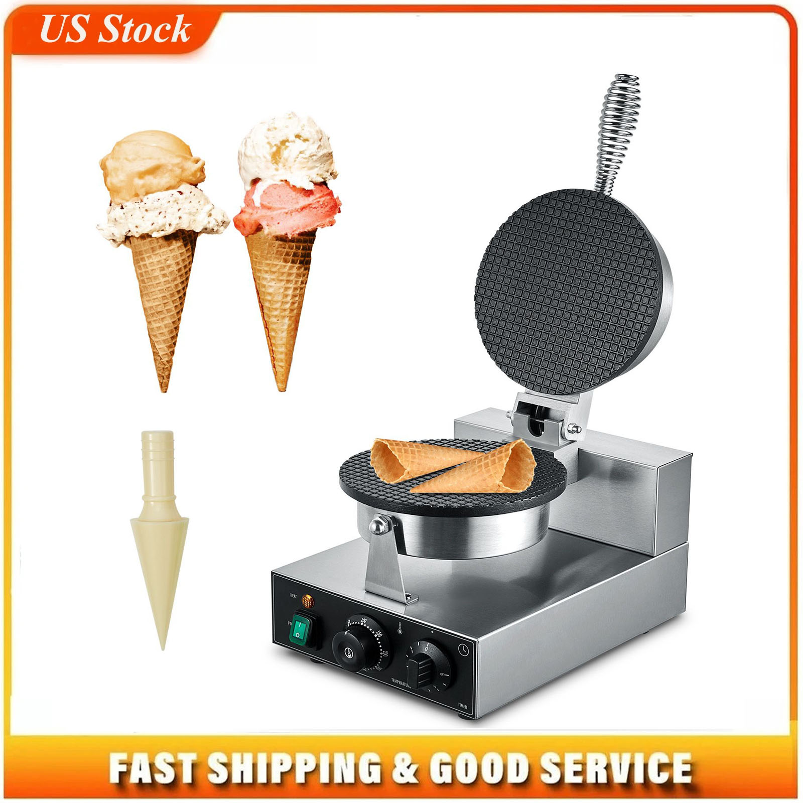 Ice Cream Maker Electric - Elektrische ijshoorntjesmachine, commerciële 1230W wafelhoorntjesmachine, antiaanbaklaag